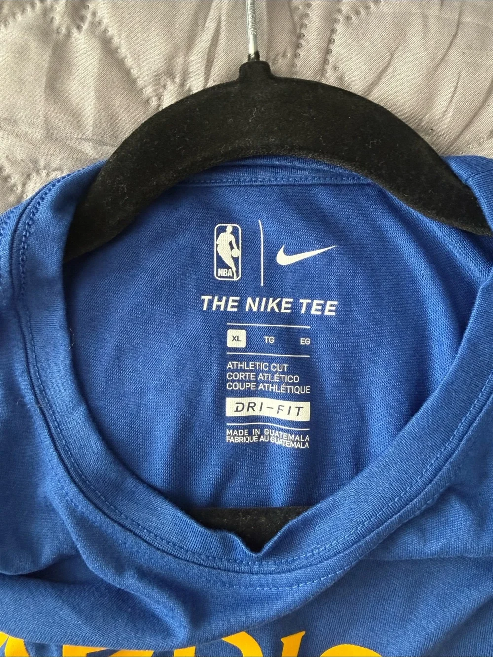 Nike Blue Warriors Graphic Tee with Yellow Accents
